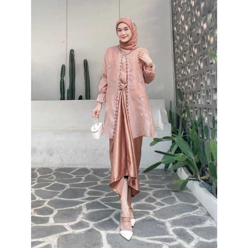 One Set Jemma Wanita Kekinian Outer Organza Premium Setelan Kondangan - Hitam, jumbo 4