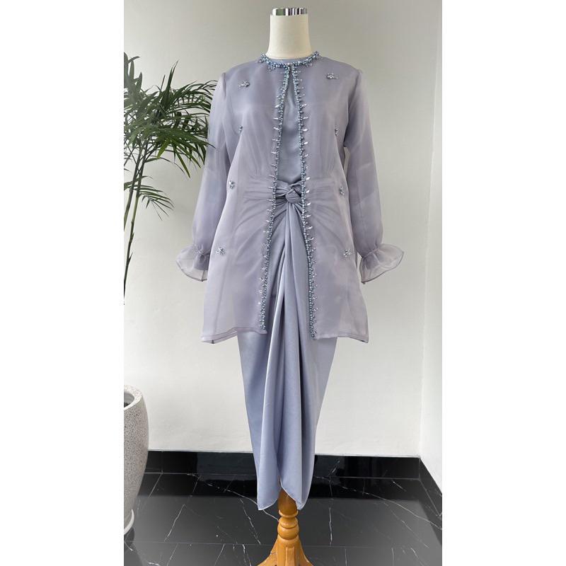One Set Jemma Wanita Kekinian Outer Organza Premium Setelan Kondangan - Hitam, jumbo 5
