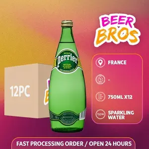 Perrier Sparkling Mineral Water 750ml [ Dus isi 12 Botol ] JNE Cargo Termasuk Packing Kayu