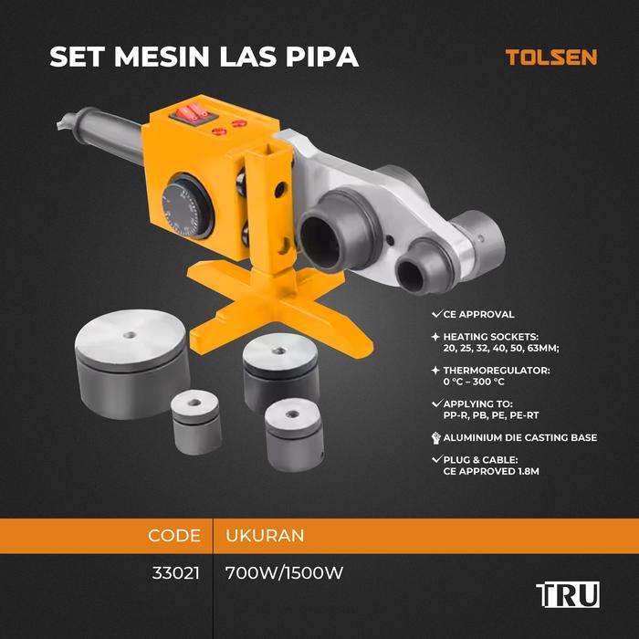 Gambar SET MESIN LAS PIPA PPR  20-63 mm / Pemanas Pipa PPR / Pipe Heater Trafo Las / Alat Penyambung Pipa PVC 33021 Tolsen dari Truteknik Kota Tangerang Tokopedia