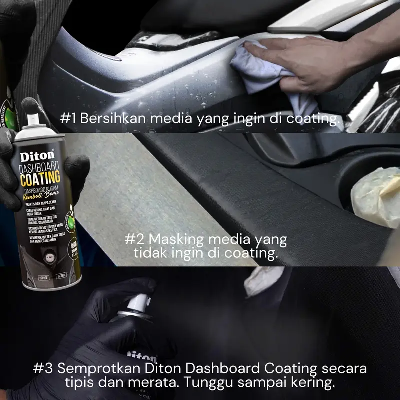 Diton Premium Dashboard Coating (DC 9800 Original Black) | Cat Semprot Pilox Body Kasar Motor - 300 ml 3