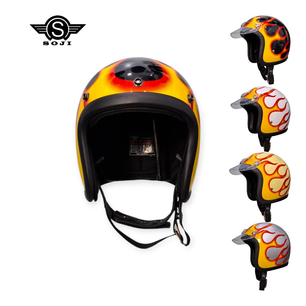 SOJI Helm Slim Head 500tx Motif Api Pet Japan - White Pet Hitam, XL (61 - 62cm)