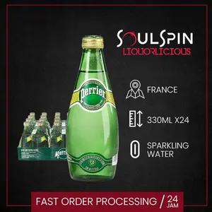 Perrier Sparkling Mineral Water 330ml [ Dus isi 24 Botol ] JNE Cargo Termasuk Packing Kayu