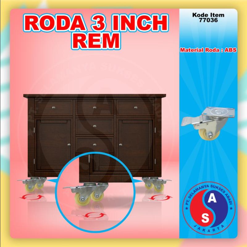 RODA NYLON PUTIH 3 INCH + REM RODA CASTER RODA TROLLEY RODA TROLI ...
