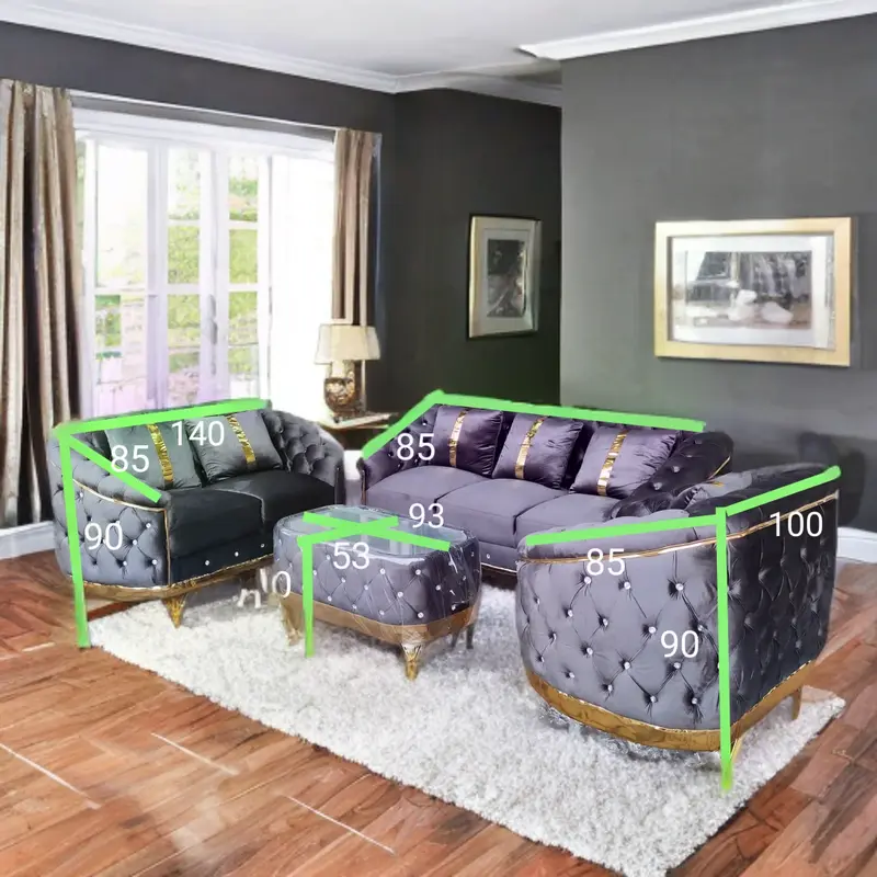 Sofa Tamu 321 Plus Meja Sofa Turki Bahan Bludru/trinityjayafurniture - Kayu Bungkus Kain Bludru Lembut Berkualitas - Bantal, Busa , Minimalis 1