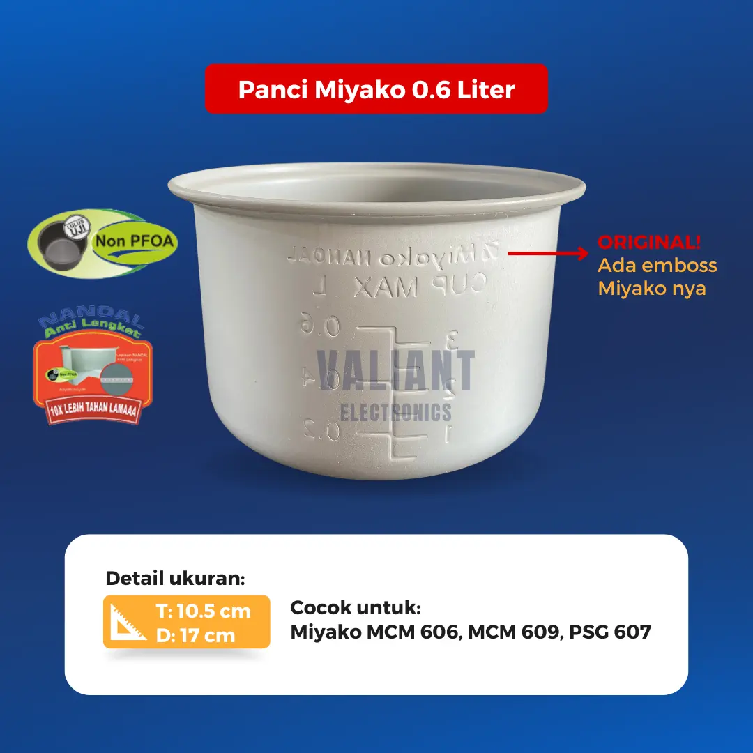 Panci Rice Cooker Magic Com Miyako 0,6 1,2 1,8 2 Liter NANOAL Anti Lengket (DIJAMIN ORI)