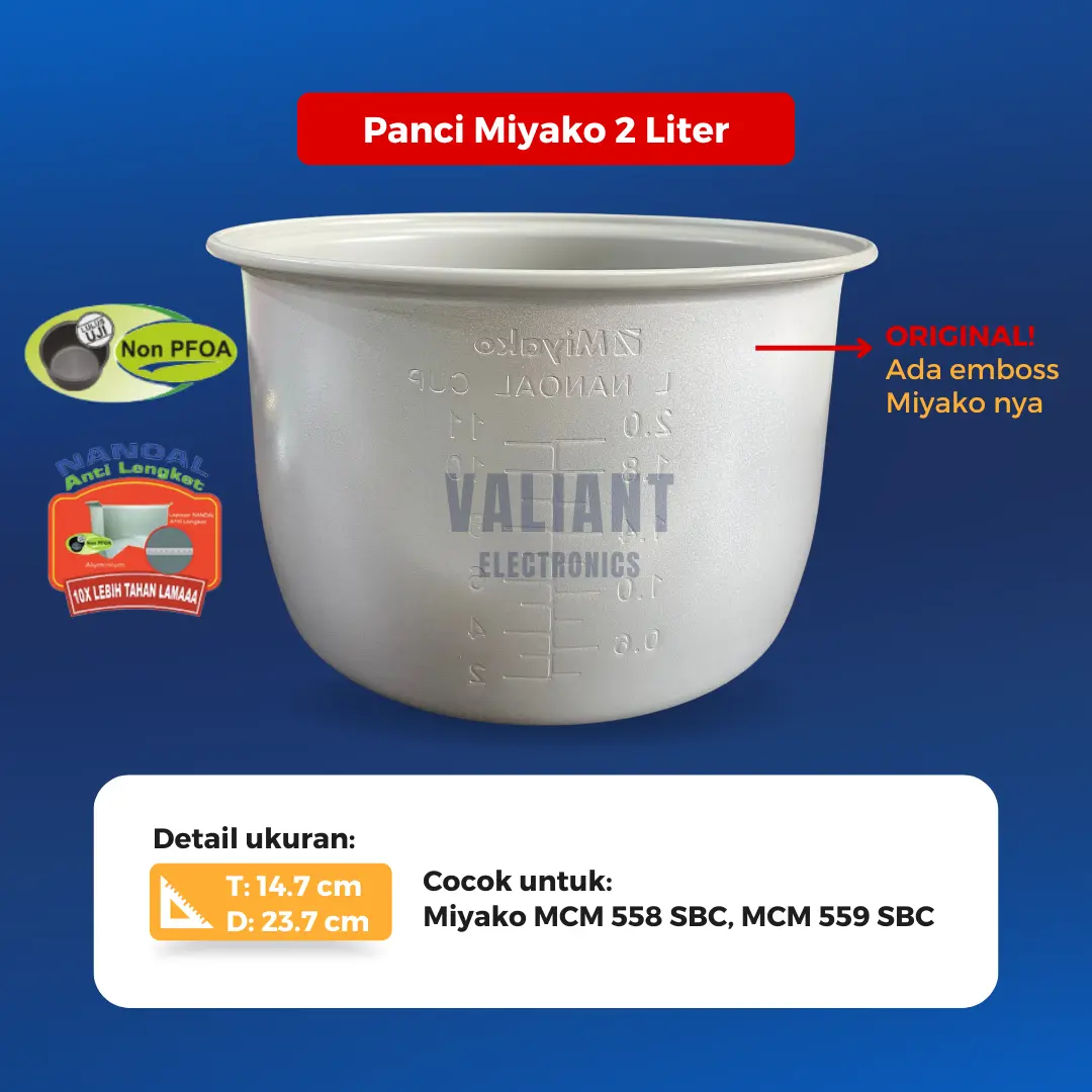 Panci Rice Cooker Magic Com Miyako 0,6 1,2 1,8 2 Liter NANOAL Anti Lengket (DIJAMIN ORI)
