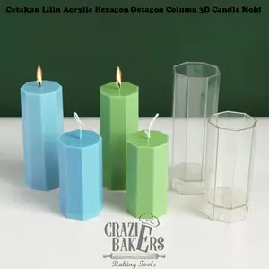 Cetakan Lilin Acrylic Hexagon Octagon Column 3D Candle Mold