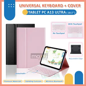 Case Keyboard untuk Tablet PC Galaxy A13 Ultra Tab 10 10.1 Inch Wireless Bluetooth Keybord Kibord Touch Track Pad Touchpad Trackpad Backlight Backlit Lampu Flip Casing Book Cover Sarung Kesing Flipcase Flipcover Bookcover Hitam Pink Universal FRK