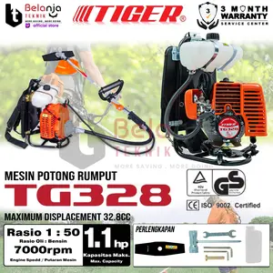 TIGER Mesin Potong Rumput Gendong TG 328 2 Tak Brush Cutter Gasoline TG328 2 Stroke 30,5 cc 1.18kw/7000 rpm Stabil & Hemat Bahan Bakar
