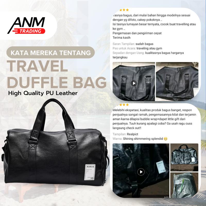 Tas Travel / GYM / Sport Bag Pria Wanita Unisex Kulit - Hitam 7
