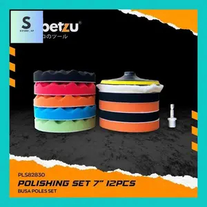 SIFA** BUSA POLES SET 12PCS 7 INCH SABETZU SPONGE POLISHING SET SPON PAD 7" POLISHING SET SPONGE WOOL 12 PCS 7" / WOOL POLES MOBIL MOTOR SET PLUS PAD VELCRO ADAPTOR HEXAGON BISA DIGUNAKAN DI POLISHER, CORDLESS, MESIN BOR