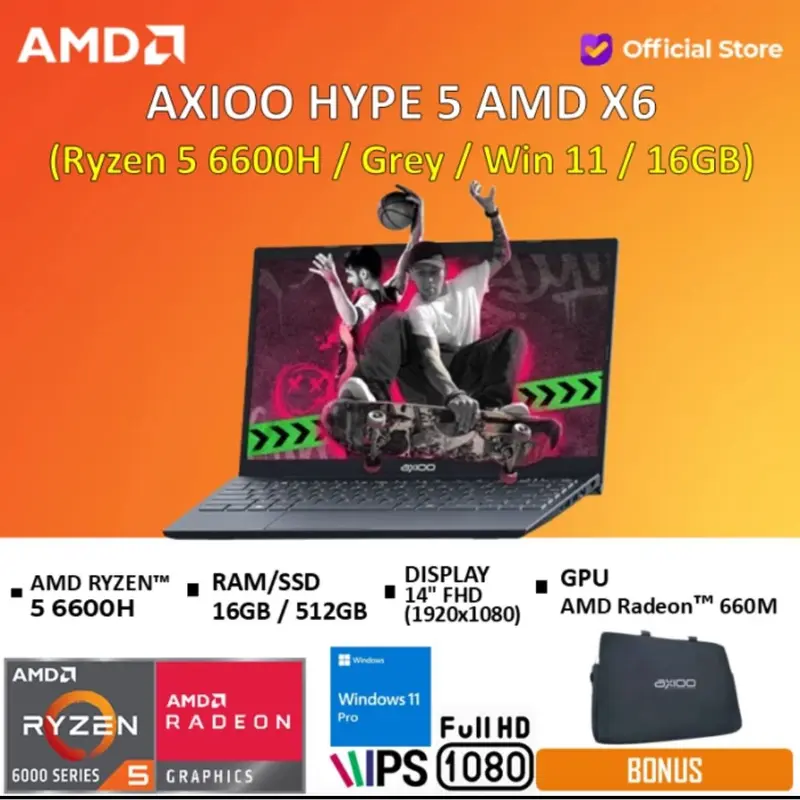 AXIOO HYPE 5 AMD X6 RYZEN 5 6600H 16GB 512GB W11 14.0FHD IPS BLIT GRY Laptop 4