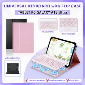 Case  Keyboard untuk Tablet PC Galaxy A13 Ultra Tab 10 10.1 Inch ( PINK & HITAM ) Wireless BluetoothKeybord Kibord Touch Track Pad Touchpad Trackpad Flipcase Flipcover Bookcover Flip Case Casing Book Cover Universal Back Light Lit Lampu RGB ( FRS )