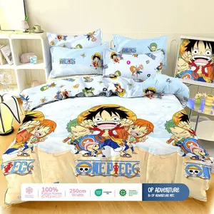 Sprei Katun Halus Anak BK Special Cartoon One Piece Monkey D Luffy Tony Chopper Roronoa Zoro Nami Mugiwara Straw Hat Pirate Japan Manga Baby Blue Biru TI CVC Viscose Chief Value Local Cotton Lokal Bed Sheet Bedsheet Seprei