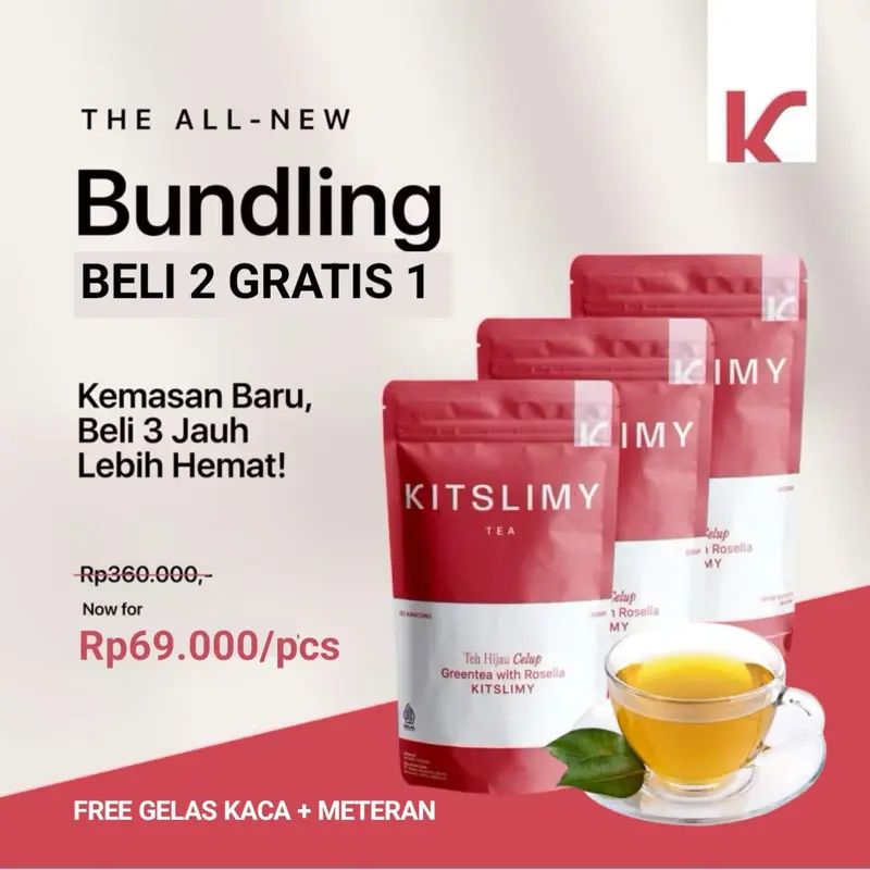 Kitslimy Tea For You Asli - Buy 2 Free 1 (Bonus Meteren + Gelas) 0