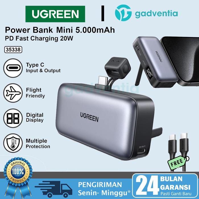 Gambar UGREEN Power Bank Mini Type C Plug In LED Display Fast Charging PD 20W Powerbank with Output Usb C With Stand Holder 5000mAh For iPhone 15 Series Samsung Galaxy S23 S24 dari GADVENTIA Kota Administrasi Jakarta Barat Tokopedia