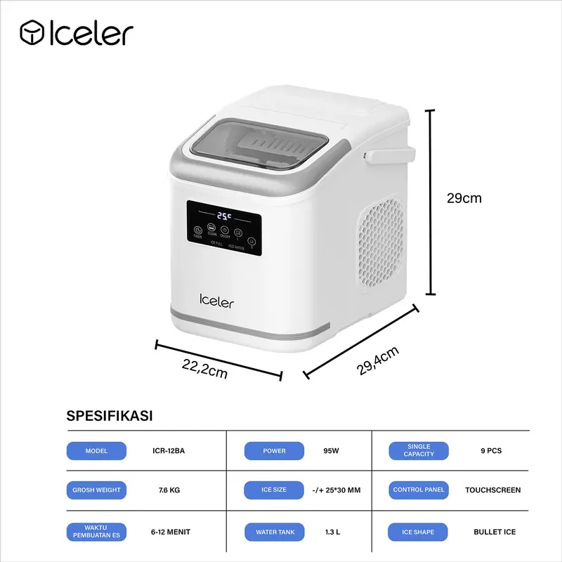 Iceler Mesin Es Digital Kontrol/ Touch Screen/ Setting Timer ON/OFF/ Automatic Cleaning/ Ice Maker Home Use 8