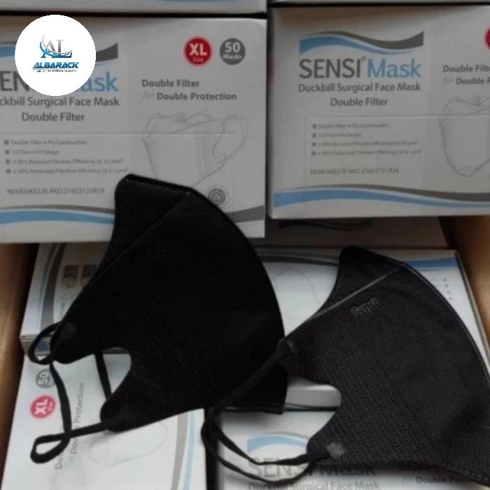 MASKER SENSI DUCKBILL HITAM Surgical Face Mask XL ISI 50 Wajah