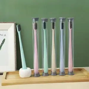 1pc Sikat Gigi Travel Bamboo Charcoal Gandum Jerami Gratis Organizer Tabung / Sikat Gigi Dewasa / Anak Anak t