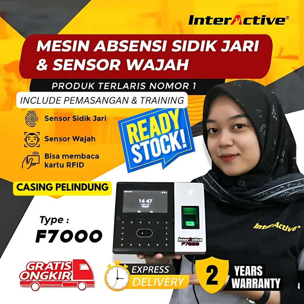 InterActive Mesin Absensi InterActive F-7000 dengan ADMS Sensor Sidik Jari Wajah Baca RFID Garansi 2 Tahun bisa cloud untuk tarik data dari mana saja