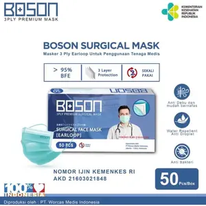 [ READY ] BOSON Masker Surgical Mask Earloop 3 Ply - Masker Medis isi 50 Pcs
