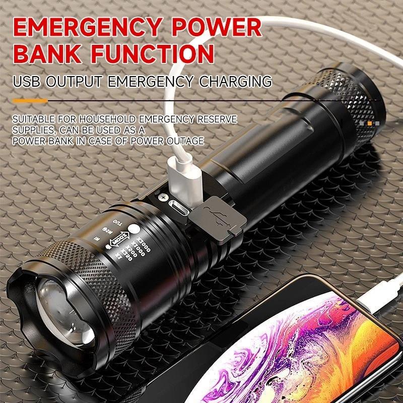 Senter LED Super Terang 10000 Lumens Jarak Jauh Ringan Tahan Air IPX4 Zoom / Rechargeable Senter 3