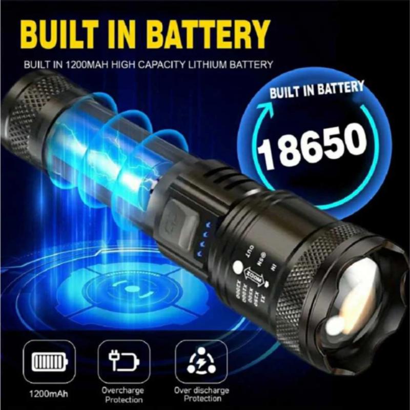 Senter LED Super Terang 10000 Lumens Jarak Jauh Ringan Tahan Air IPX4 Zoom / Rechargeable Senter 4