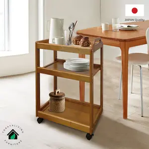 TORAYA (Small) Meja Dorong Kayu/Troli Dapur / Wagon 3 susun Rak WA-405