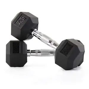 Dumbell Hexagonal 5Kg Rubber Steel Fitness Gym Komersial 1Pasang