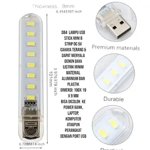 D84 ORI LAMPU USB STICK MINI LED 8 STRIP DC 5V LIGHT NIGHT PORTABLE COOL WARM COLOK USB LAMPU MINI LED UNTUK LAPTOP MOBIL LAMPU TIDUR BACA BELAJAR DARURAT MODEL USB STICK CAHAYA TERANG LED LAMP KAMAR SLEEP  Lampu belajar portable ini mudah dibawa kemanapu