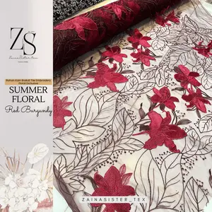 1/2 Meter Bahan Kain Kebaya Brokat Tule Bordir Embroidery Bunga Timbul Motif Bunga Besar Summer Floral Series