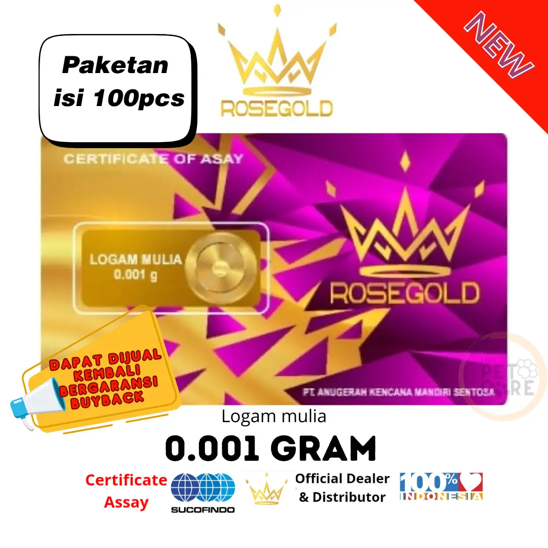 ROSE GOLD 0.001 GRAM PAKETAN ISI 100 PCS LOGAM MULIA EMAS MINI