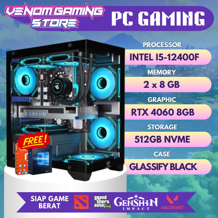 Gambar PC Gaming Gen 12 | i5 12400F | RTX 4060 8GB | 16GB DDR4 | NVME |Render dari Venom Gaming Store Official Kab. Tangerang Tokopedia