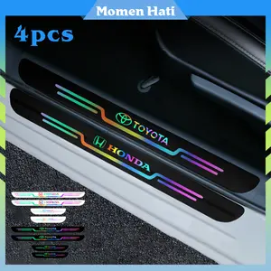 4Pcs Akrilik Bahan Reflektif Sticker Pelindung Sill Plate Mobil Tahan Air