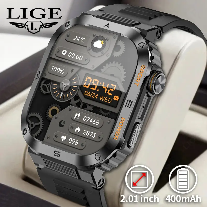 LIGE Jam Tangan Pintar Pria Olahraga Luar Ruangan IP68 Tahan Air Kebugaran Panggilan Bluetooth call Jam Tangan Pintar