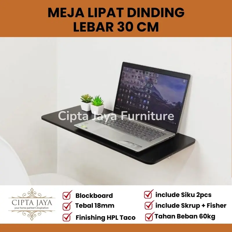 Custom Meja Lipat Dinding Belajar Kerja Makan Laptop Kayu Lebar 30 cm 1