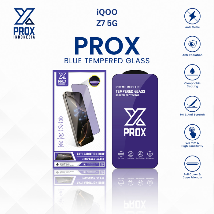 Gambar PROX Tempered Glass Anti Radiation For iQOO Z7 5G Full Cover Blue dari Prox Indonesia Kota Administrasi Jakarta Barat Tokopedia