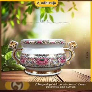 Hiolo / Hio Lo / Tempat dupa hiolo porselen keramik Cusien putih teratai pink 9.5x9 cm (4 inchi)