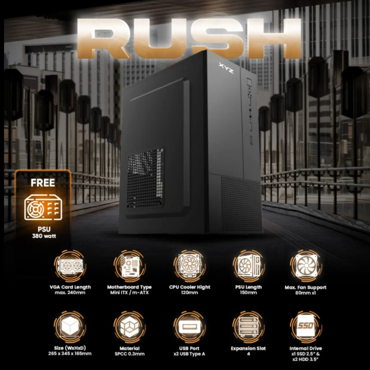 Casing Ofice Hose XYZ rush power supply 380w | case xyz rush + psu 380w