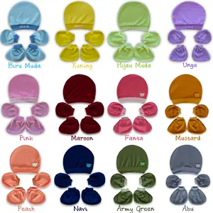Set topi bulat Sarung Tangan Kaki bayi Polos Newborn Murah Grosir