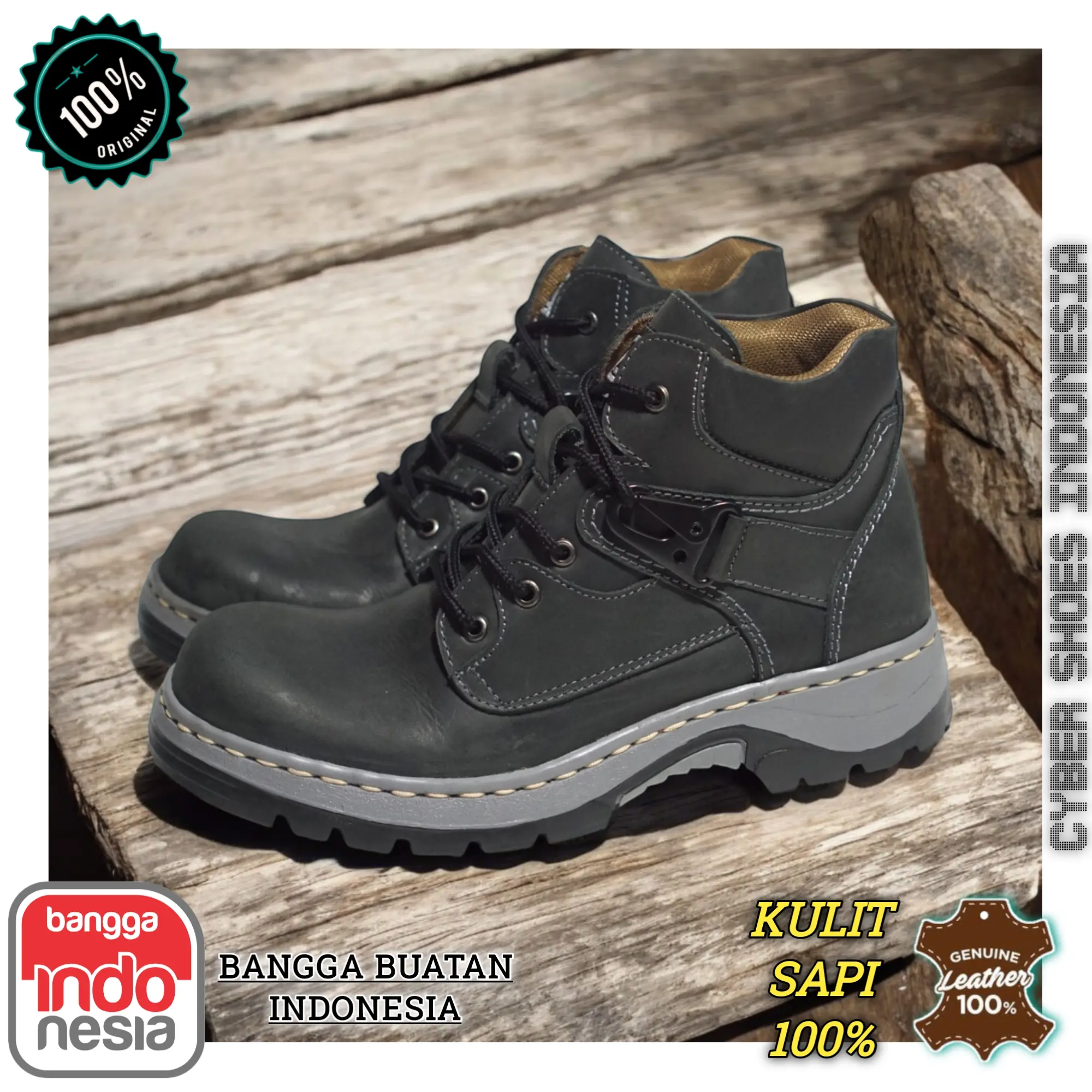 SEPATU PRIA BOOTS CASUAL SAFETY KULIT ASLI XFROG BLACK