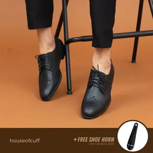 Sepatu kulit pria formal pantofel oxford wing tip hitam houseofcuff