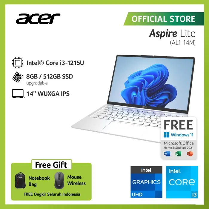 ACER LITE AL1-14M-3CID 14" WUXGA INTEL I3-1215U RAM 8GB STORAGE 512GB SSD INTEL UHD GRAPHICS WINDOWS 11