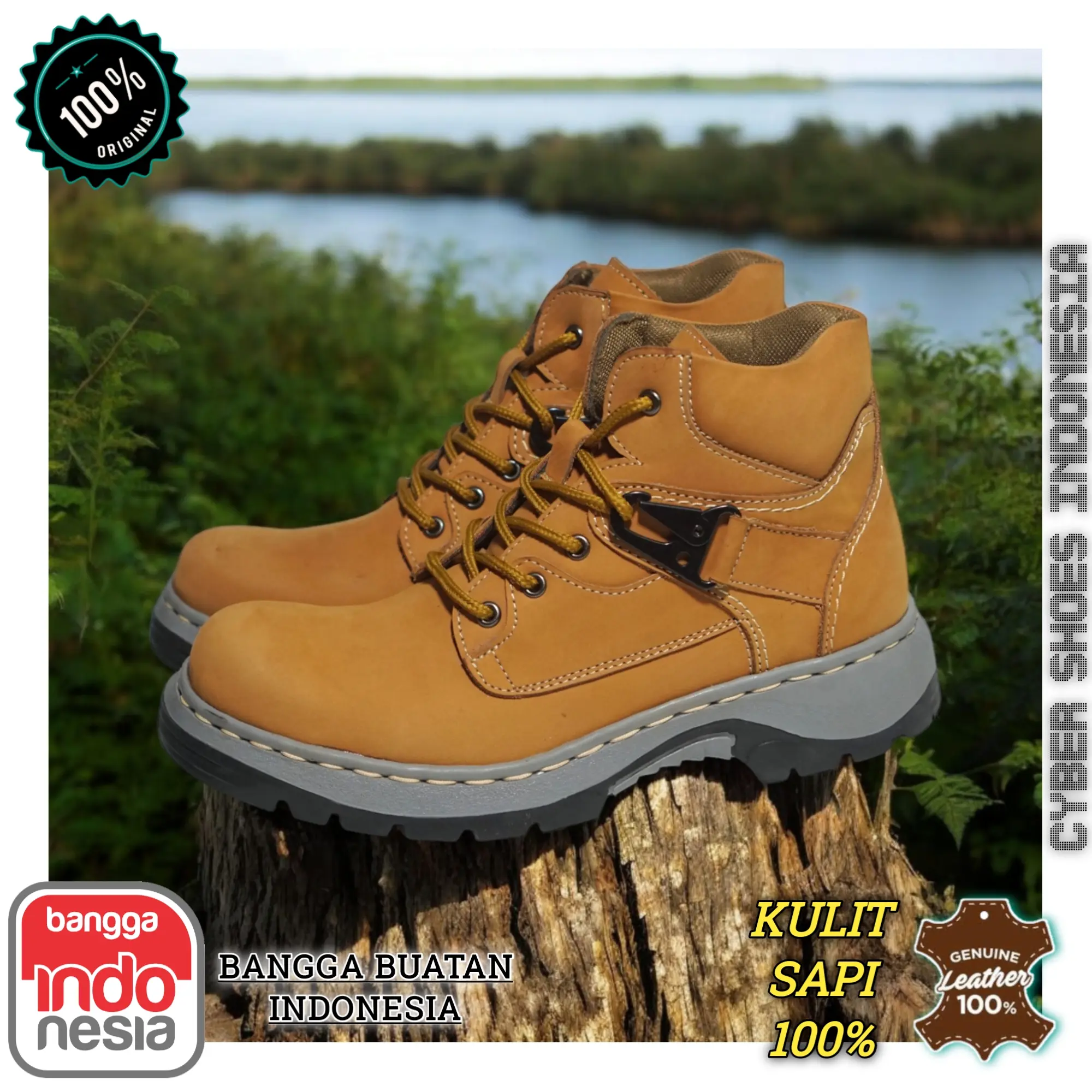 Sepatu Boots Safety Pria Kulit Asli Casual Ujung Besi | SIGNATURE TAN