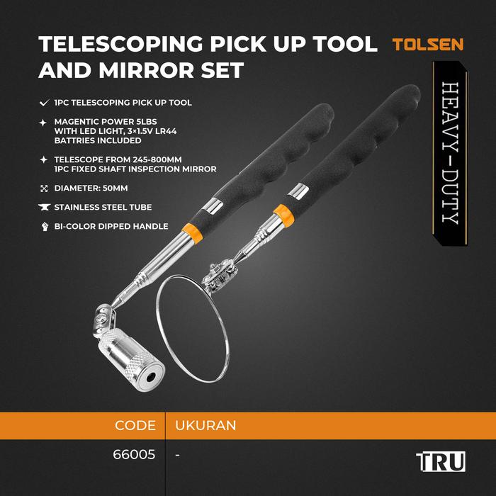 Gambar TELESCOPING PICK UP TOOL AND MIRROR SET Mini Pen Tongkat Magnet Magnetic dengan Lampu LED dan Kaca 66005 Tolsen dari Truteknik Kota Tangerang Tokopedia