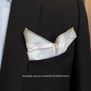 Houseofcuff pocket square handkerchief sapu tangan putih list cream muda