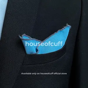 Houseofcuff pocket square handkerchief sapu tangan LINEN biru jeans list hitam