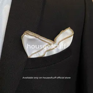Houseofcuff pocket square handkerchief sapu tangan putih list coklat muda