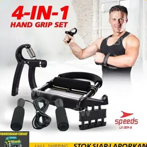 SPEEDS 1 Set Alat Fitness Olahraga Portabel Finger Exercise Handgrip Set Fitness Untuk Memperkuat Tangan Original Hand Grip Set Handgrip 5-60kg Gym Set Fitness Tangan Skipping Adjustable Power Wrist 009-8 PAKET LENGKAP Hand grip Set 4 in 1